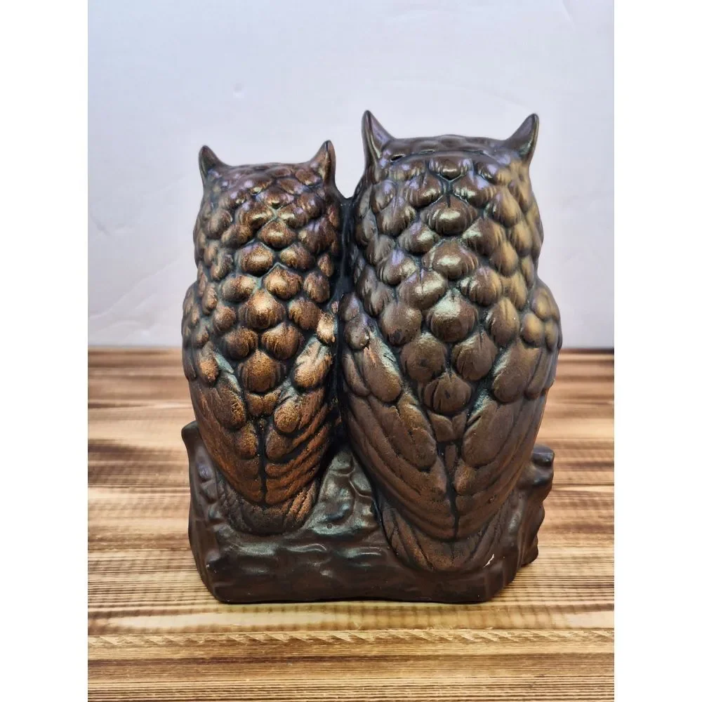 VTG Chalkware Painted Owls on Log Mid Century Japan  Woodland‎ Decor Lover Solid